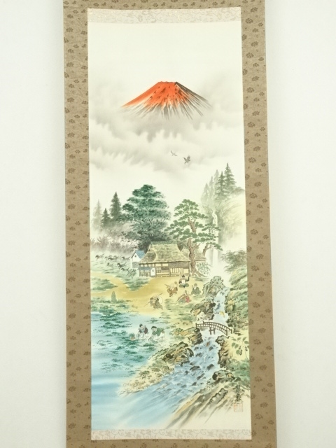 道具 ] - 道具 柳原龍泉筆 萬事開運十全山水図 肉筆絹本掛軸（共箱